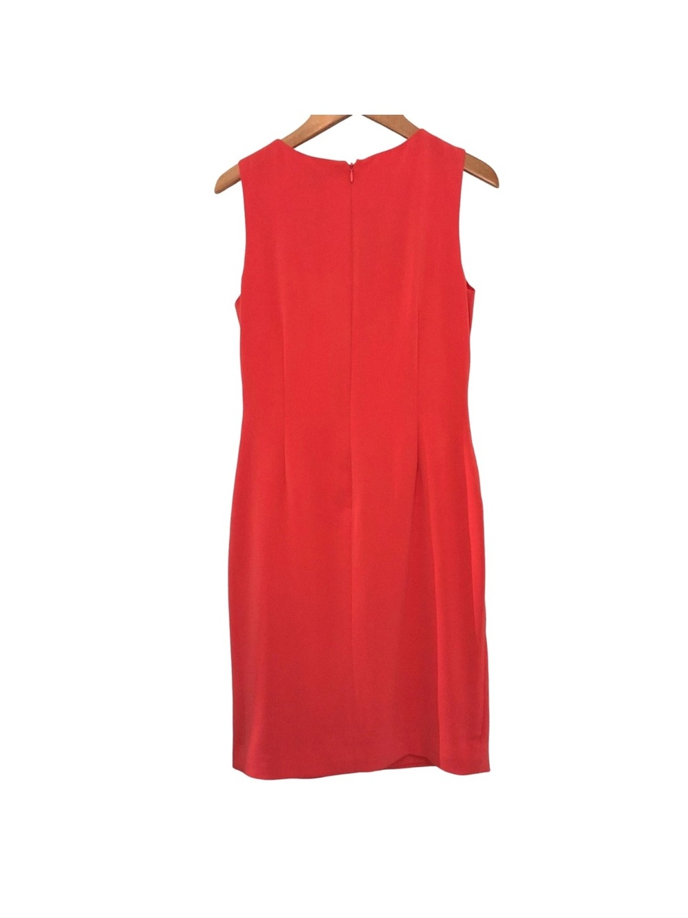 Ralph Lauren Coral-Red Sleeveless Draped V-Neck Midi Dress - Picture 2 of 5